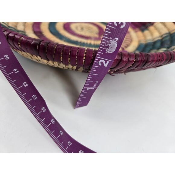 Handmade Coiled Woven African Boho Southwest Primitive Bowl Basket 12.5" Round - Picture 7 of 9